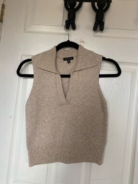 Dynamite Beige V-Neck Collared Knit Sweater Vest